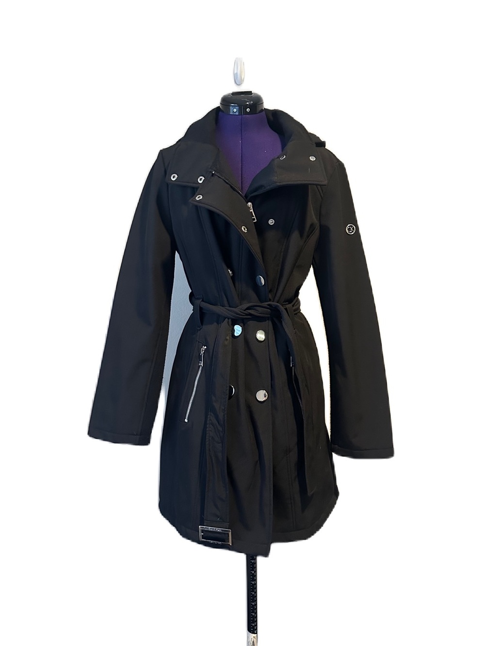 Calvin Klein Black Belted Trench Coat Jacket